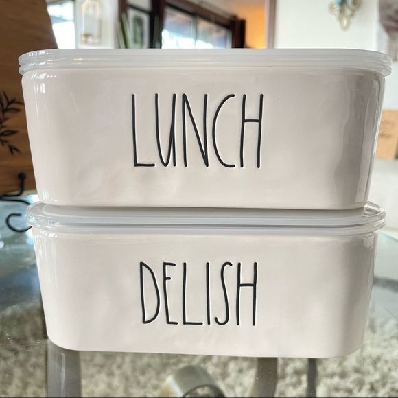 Rae Dunn Other - NWT Rae Dunn 2 pieces Lunch & Delish Ceramic Containers Set with Vented Lid New